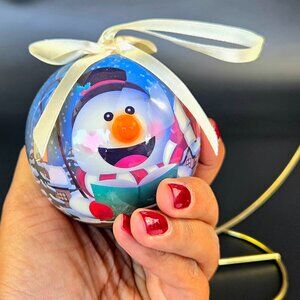 Vintage LED Snowman Ball Ornament – 3" Diameter